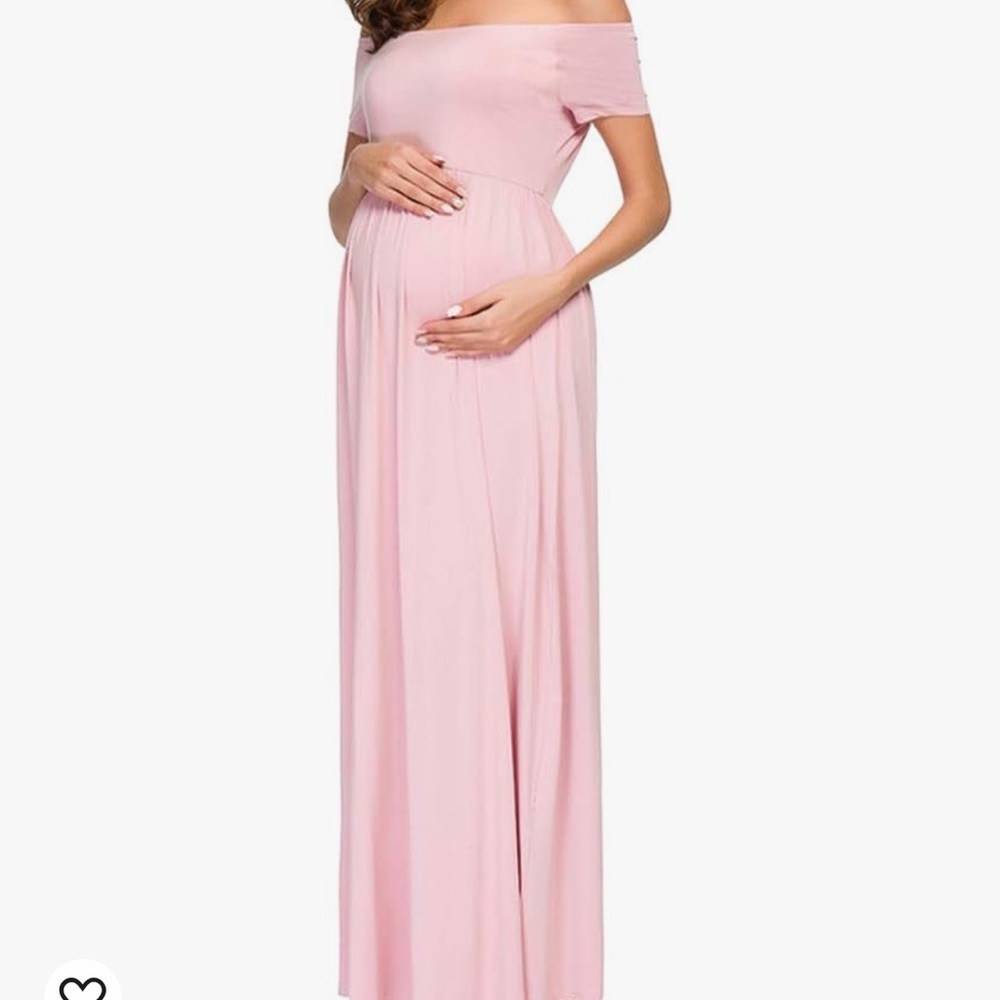 Off Shoulder Short Sleeve Maternity Dress Maxi Photography Pink Size Small